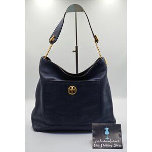 Tory Burch Women's Navy Blue Leather Chelsea Chain Hobo Shoulder Bag Sz L 2713